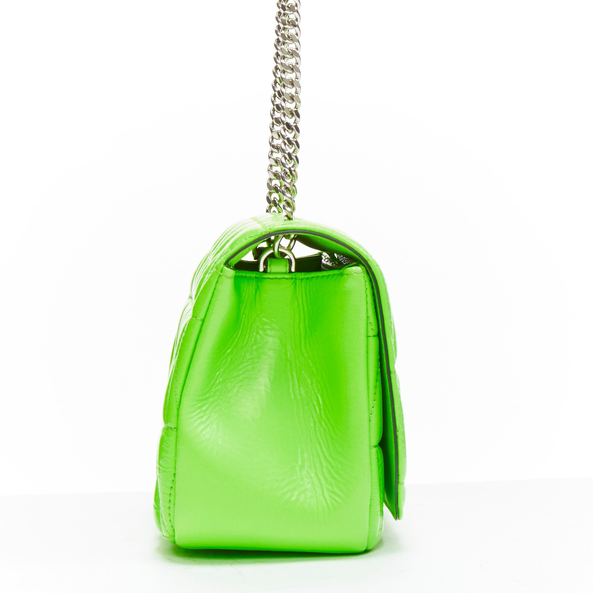 VERSACE Virtus bright green V quilted patent leather crossbody flap bag In Excellent Condition For Sale In Hong Kong, NT