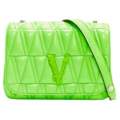 VERSACE Virtus bright green V quilted patent leather crossbody flap bag