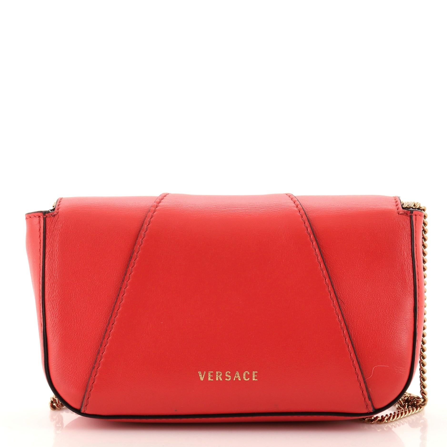 Red Versace Virtus Clutch on Chain Leather
