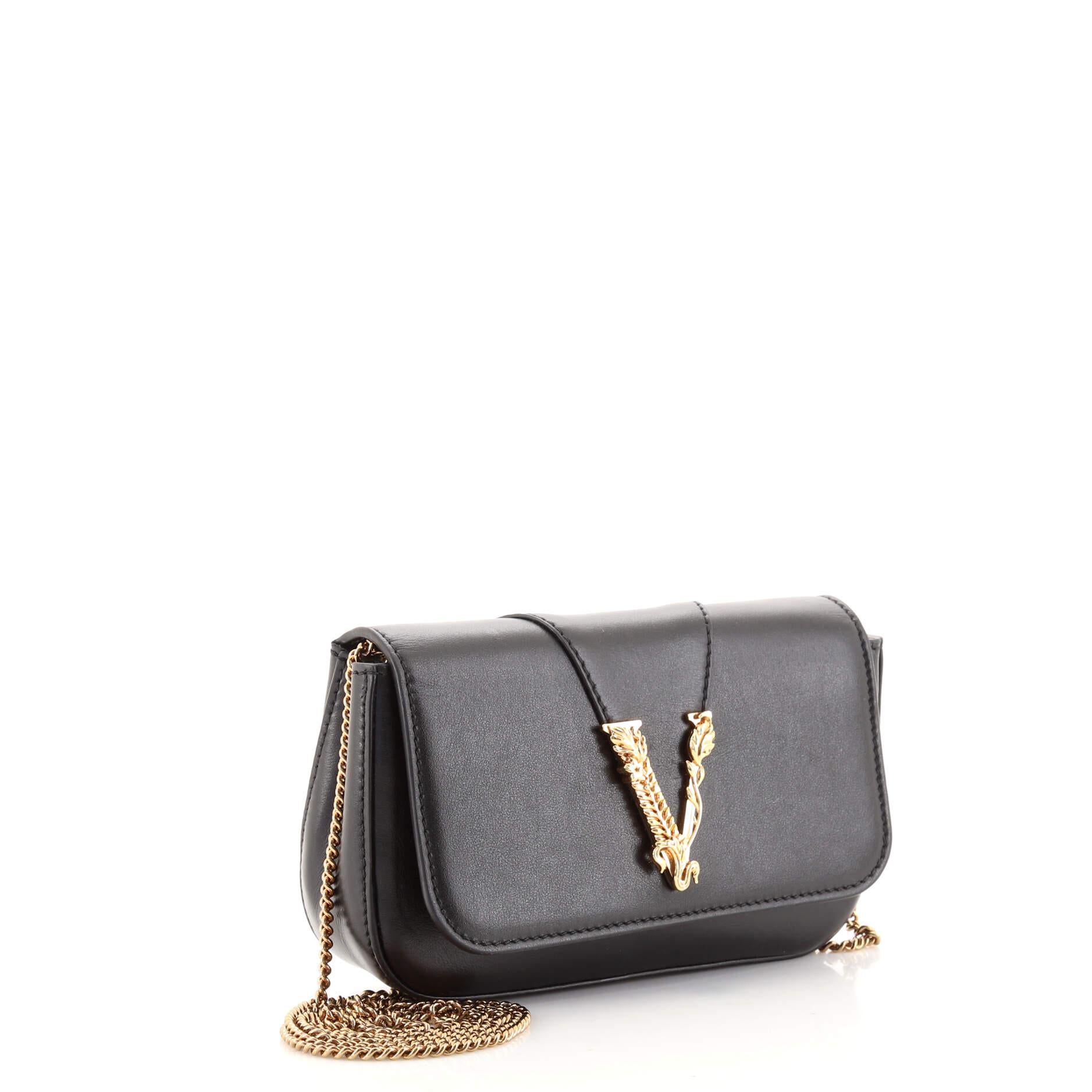 Black Versace Virtus Clutch on Chain Leather