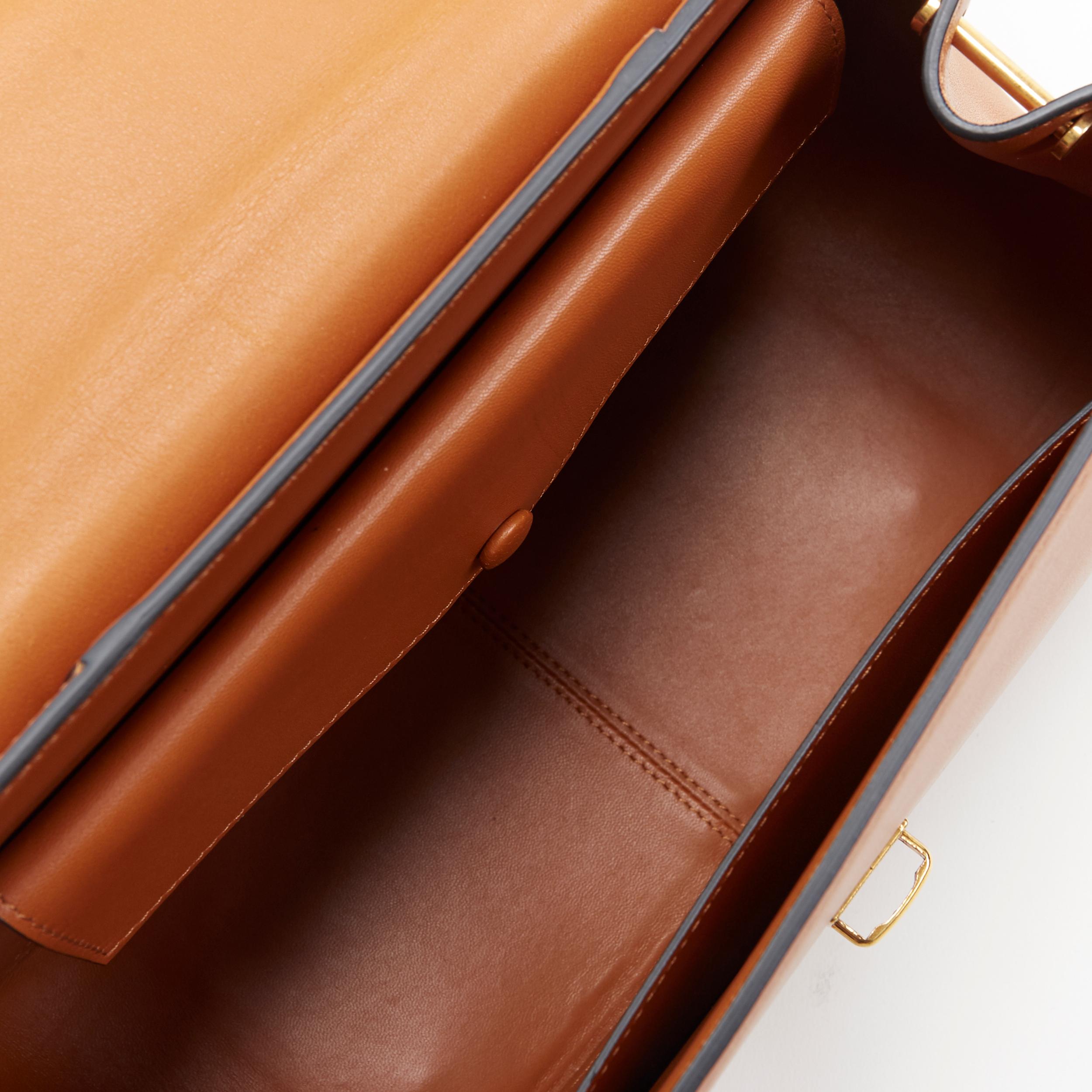 VERSACE Virtus cognac brown leather gold buckle flap top handle satchel bag 3