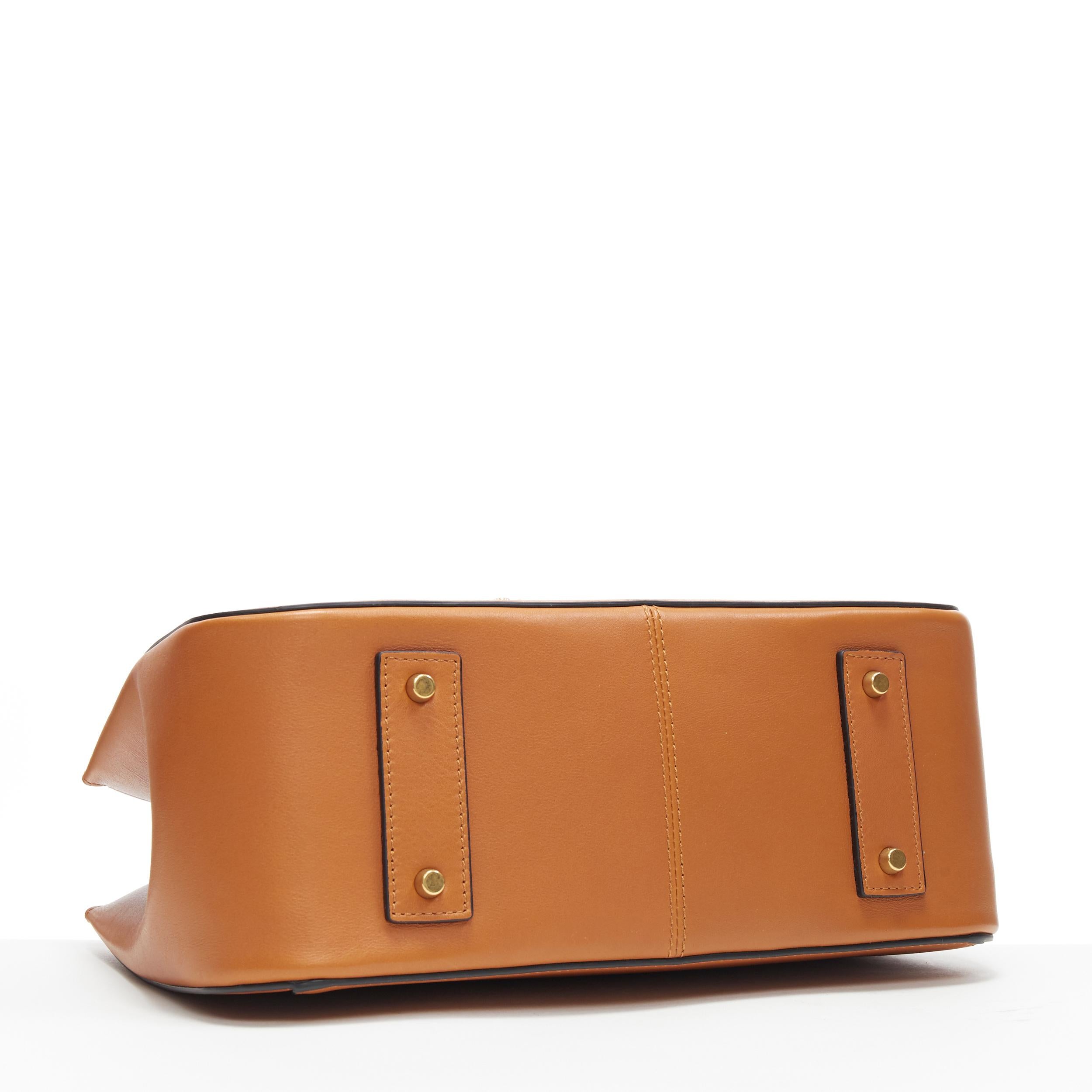 Orange VERSACE Virtus cognac brown leather gold buckle flap top handle satchel bag