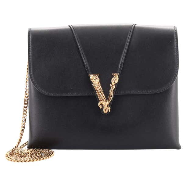 Versace Virtus Compartment Chain Clutch Leather For Sale at 1stDibs ...