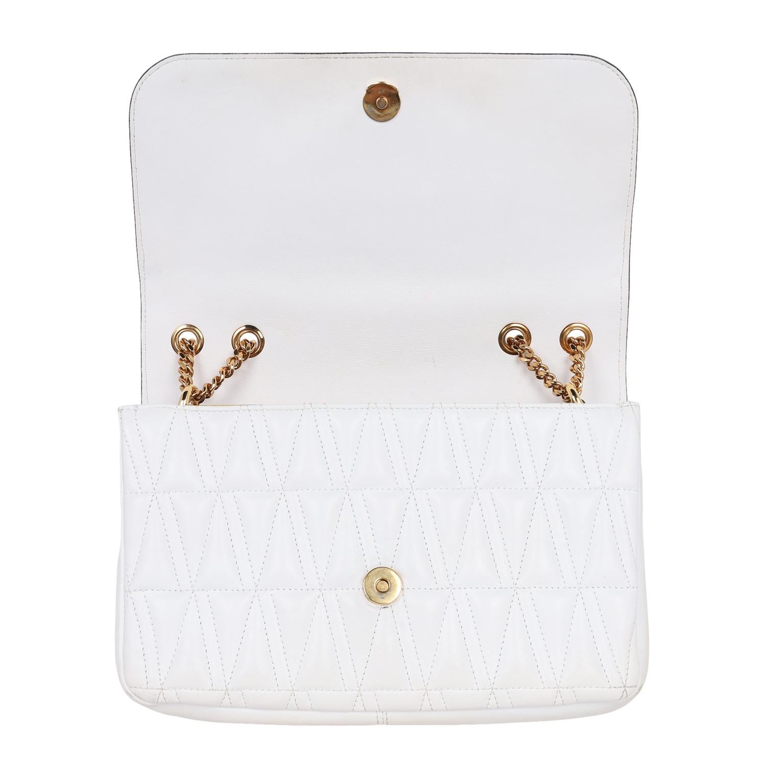 Versace Virtus Logo Plaque Quilted Shoulder Bag White 5