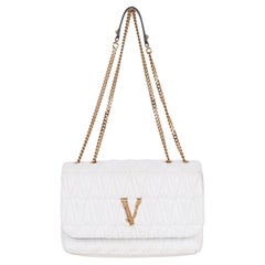 Versace Virtus Logo Plaque Quilted Shoulder Bag White