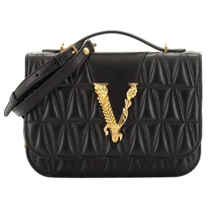 Versace  Virtus Shoulder Bag Quilted Leather Small