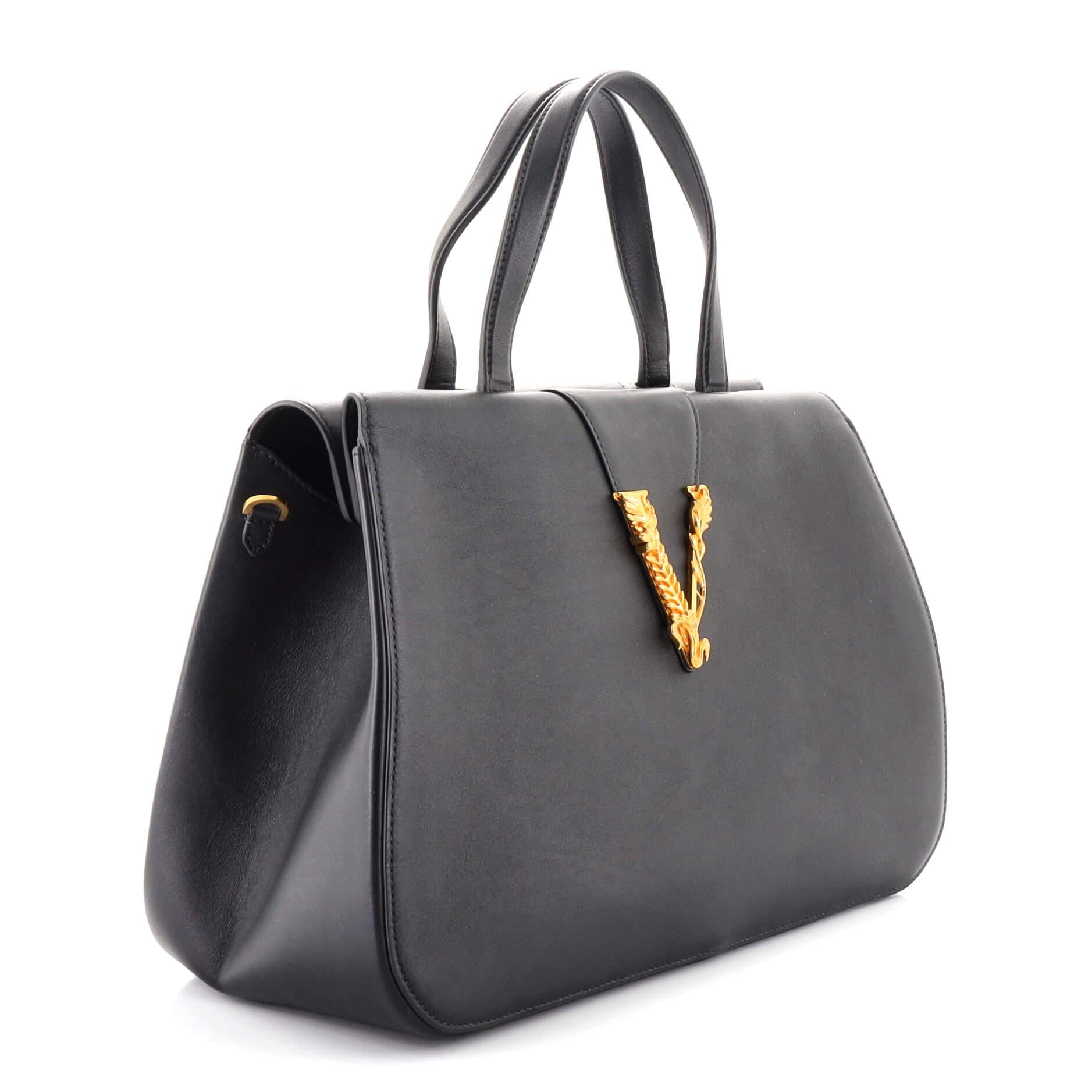 Versace Virtus Tragetasche aus Leder (Schwarz)