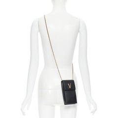 VERSACE Virtus V gold black top flap rectangular structured crossbody bag