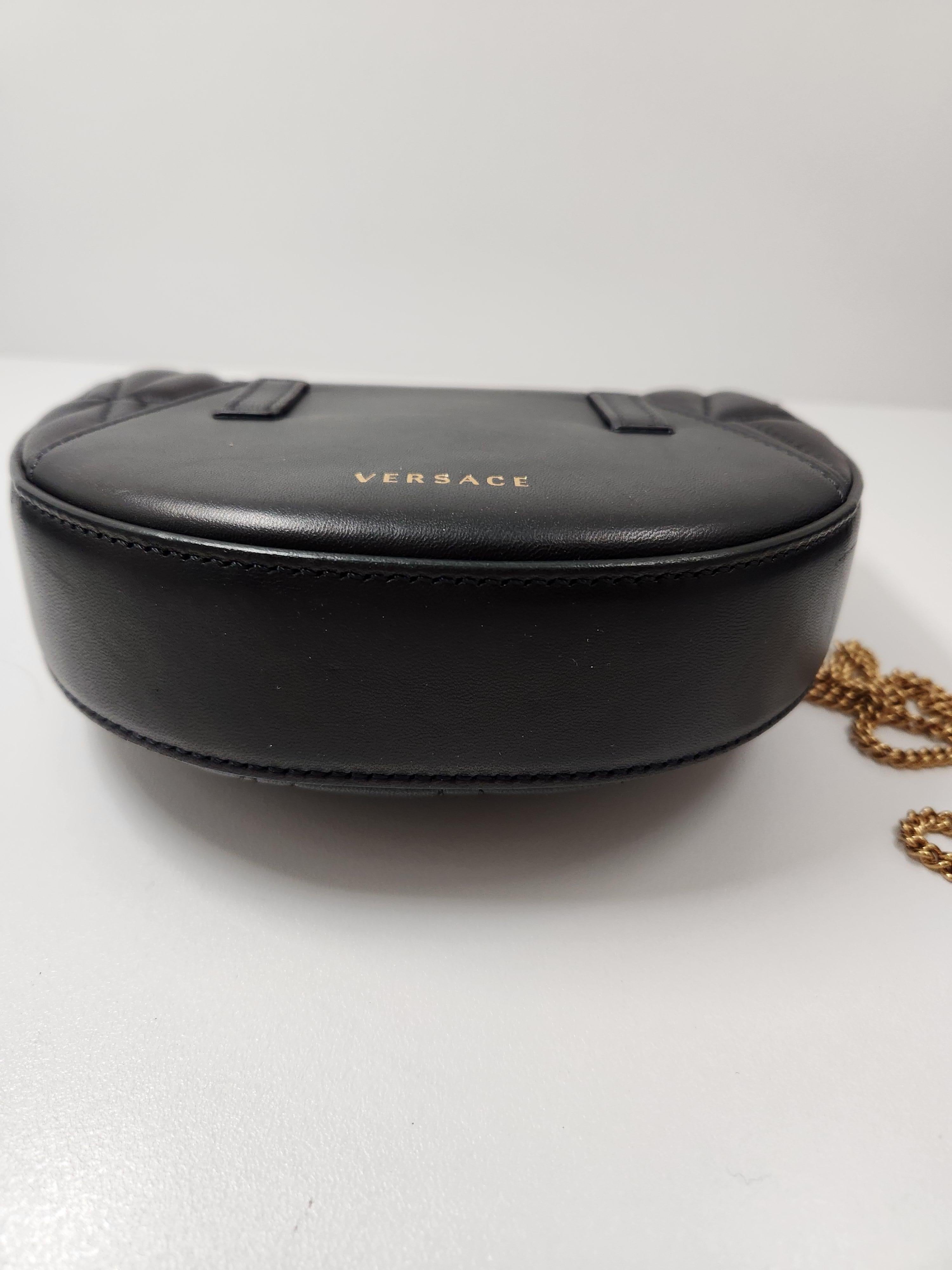 Women's Versace Virtus Waist Chain Sling Leather Quilted Small Bag Black For Sale