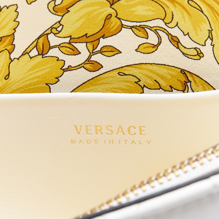 VERSACE Virtus white quilted gold chain barocco print lining shoulder bag  at 1stDibs