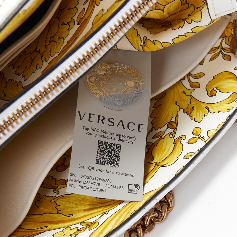 VERSACE Virtus white quilted gold chain barocco print lining shoulder bag  at 1stDibs  white quilted bag with gold chain, white shoulder bag gold  chain, white quilted purse gold chain