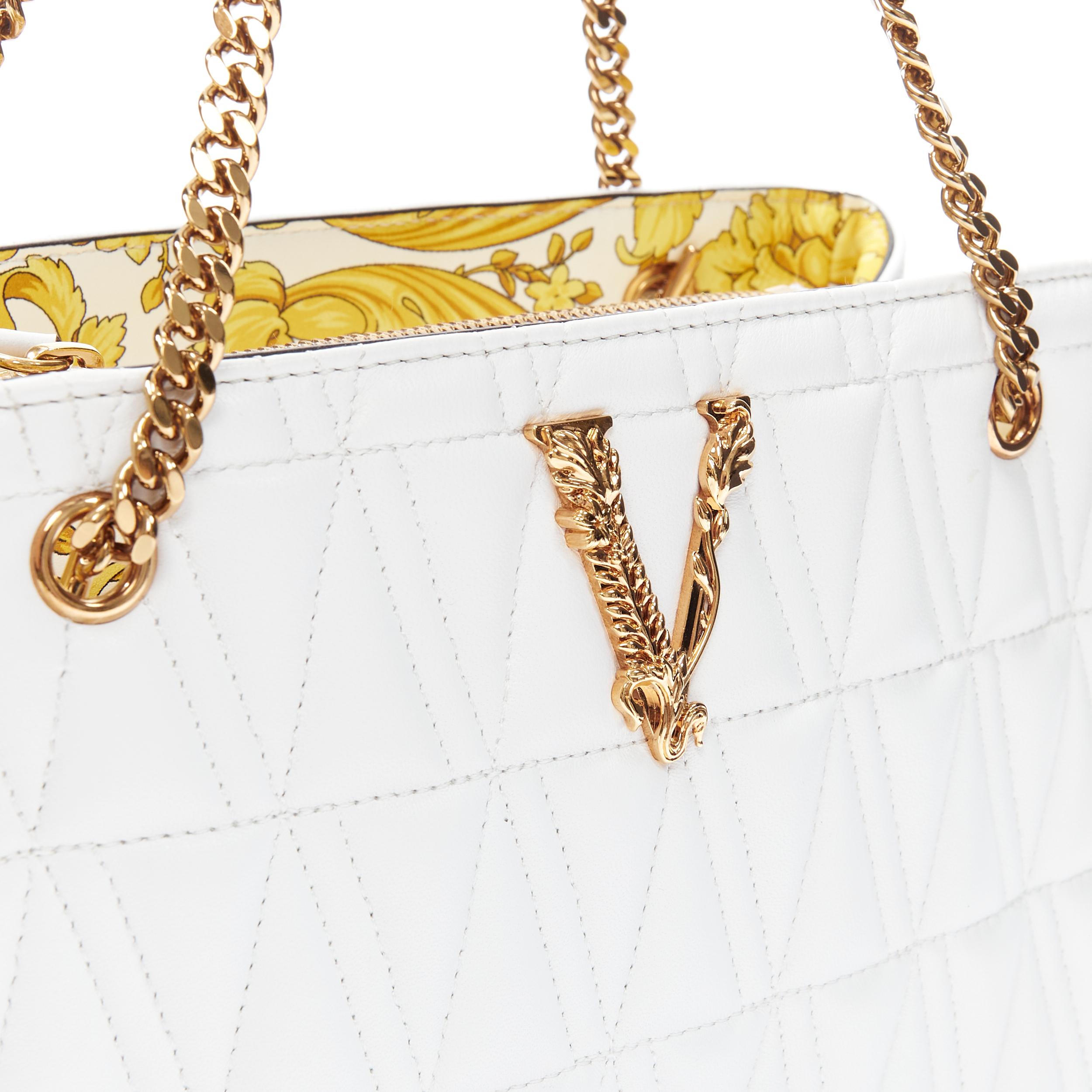 VERSACE Virtus white quilted gold chain barocco print lining shoulder bag In Excellent Condition In Hong Kong, NT