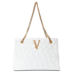 VERSACE Virtus white quilted gold chain barocco print lining shoulder bag