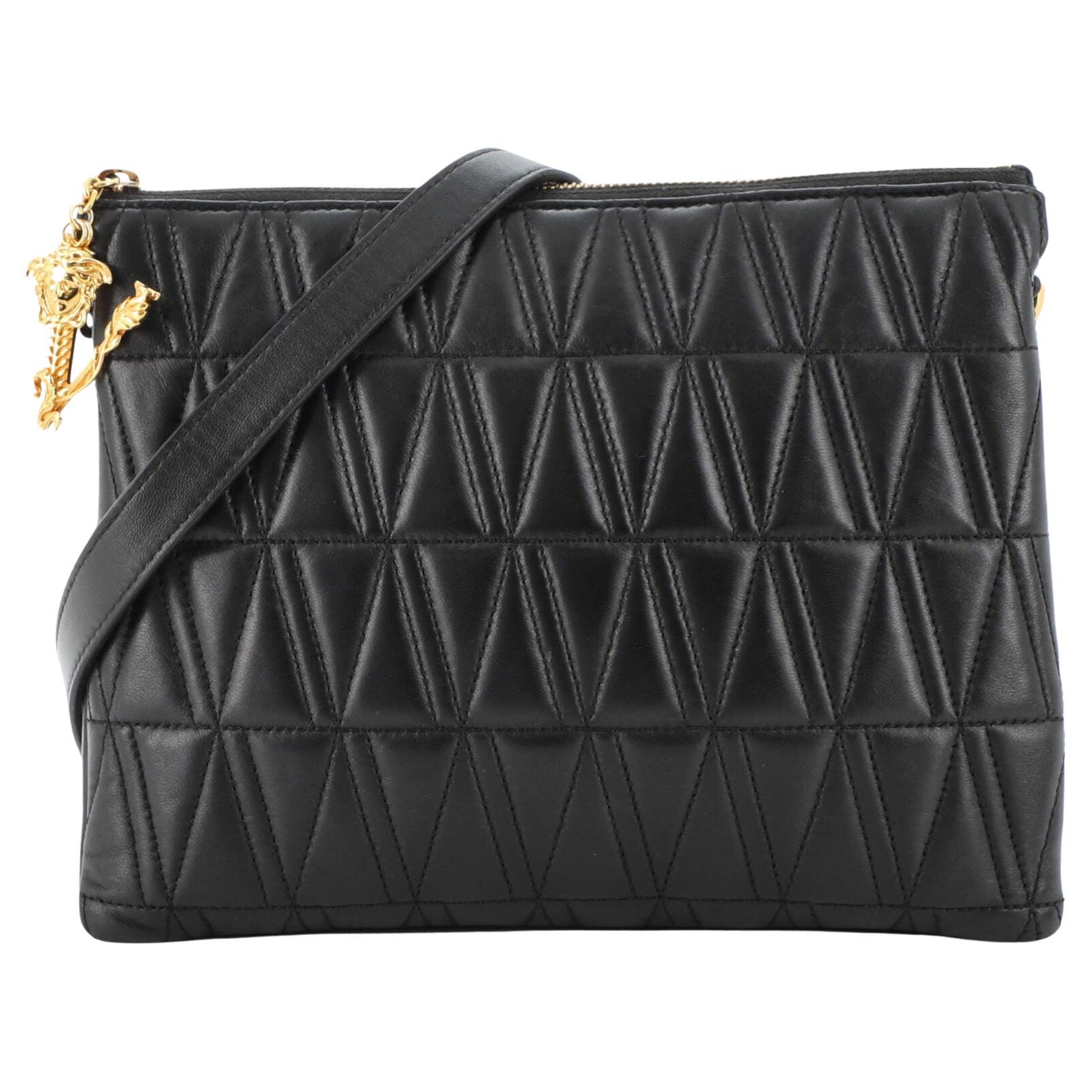 New GIANNI VERSACE COUTURE black quilted leather shoulder bag at
