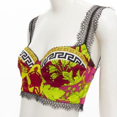 VERSACE Voyaga Barocco print lace bustier bra top Kylie Jenner IT38