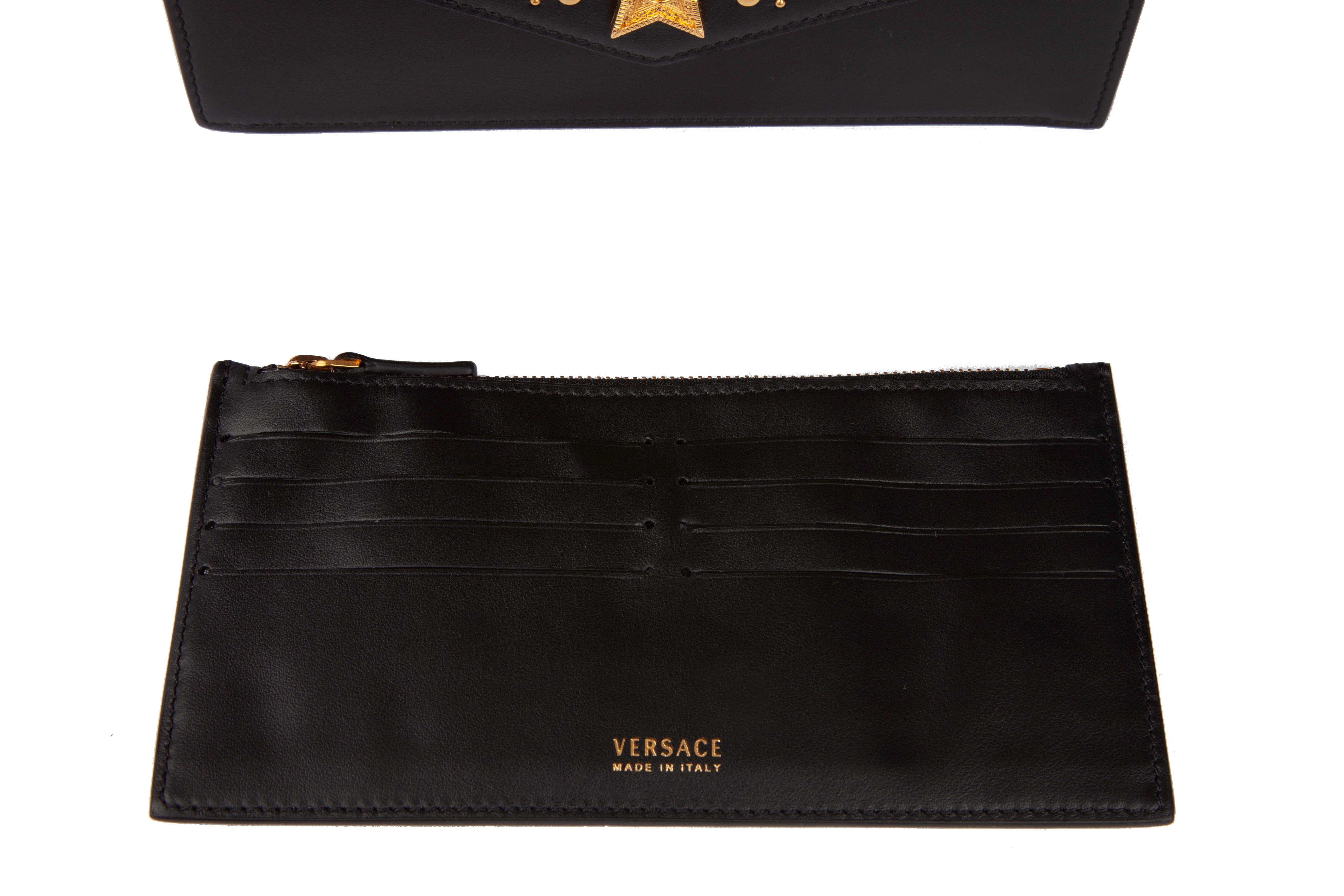Versace Western Studded Black Leather Clutch Evening Bag with Gold Tone Chain 1