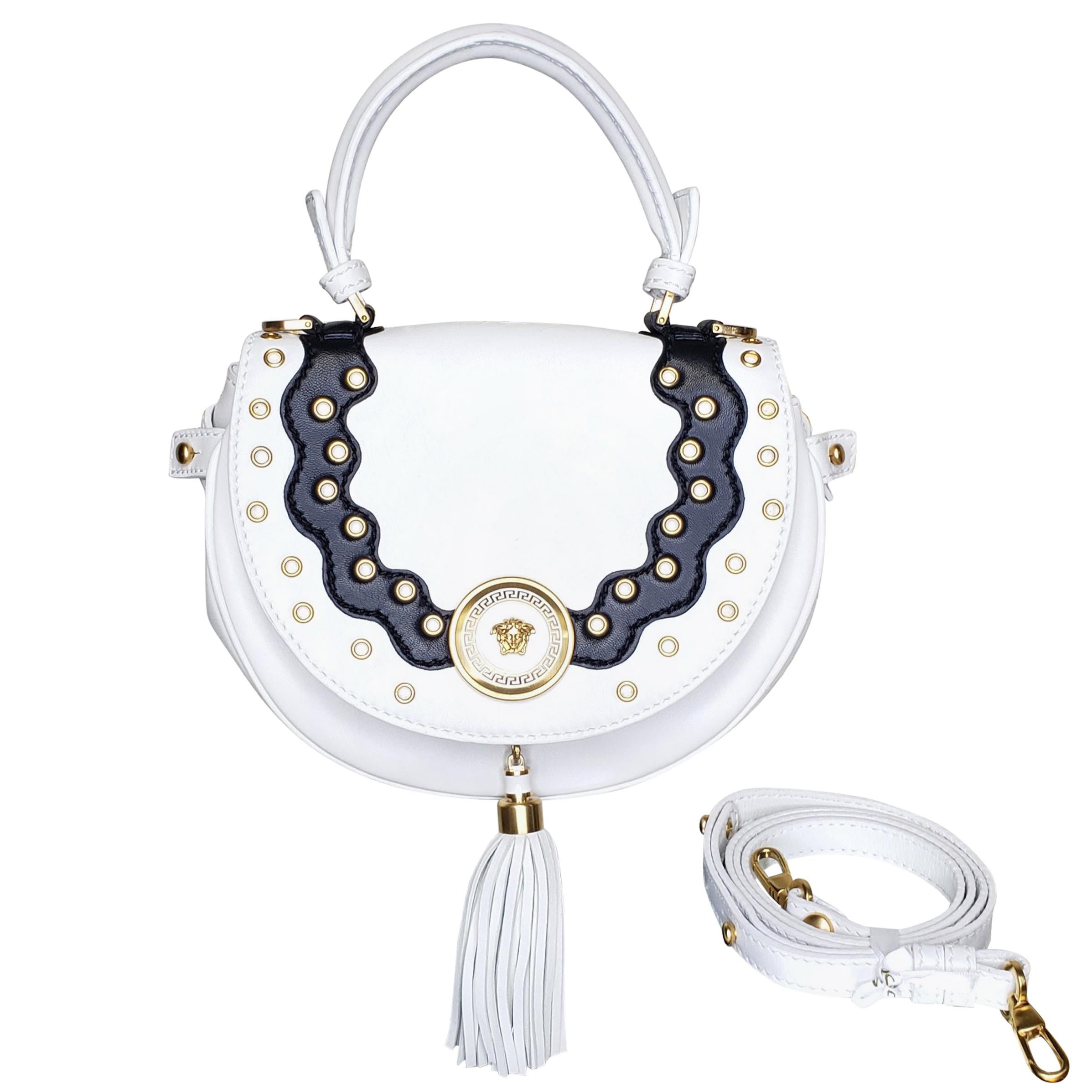 VERSACE WHITE and BLACK LEATHER GREEK MEDUSA MINI BAG