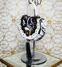 VERSACE WHITE and BLACK TEXTILE and LEATHER GREEK MEDUSA MINI BAG