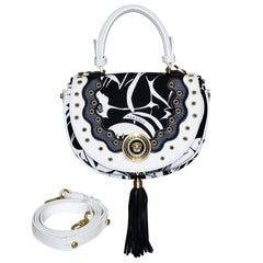 VERSACE WHITE and BLACK TEXTILE and LEATHER GREEK MEDUSA MINI BAG