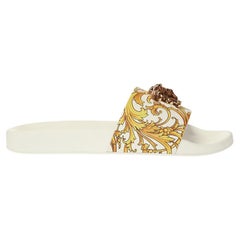 Versace White and Gold Barocco Medusa Embellished Slides Size 36.5