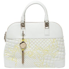 Versace White Barocco Quilted Leather Athena Vanitas Satchel