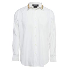 Versace White Baroque Embroidered Collar White Shirt L