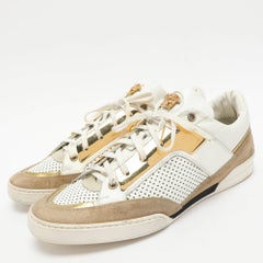 Versace Weiß/Beige Leder und Wildleder Medusa Low Top Turnschuhe aus Leder und Wildleder 43