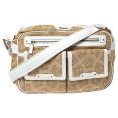 Versace White/Beige Medusa Print Fabric Double Pocket Expandable Shoulder Bag
