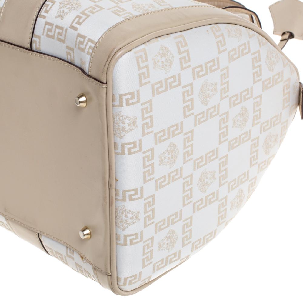 Versace White/Beige Monogram Satin and Leather Bag 4