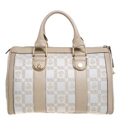 Versace White/Beige Monogram Satin and Leather Bag