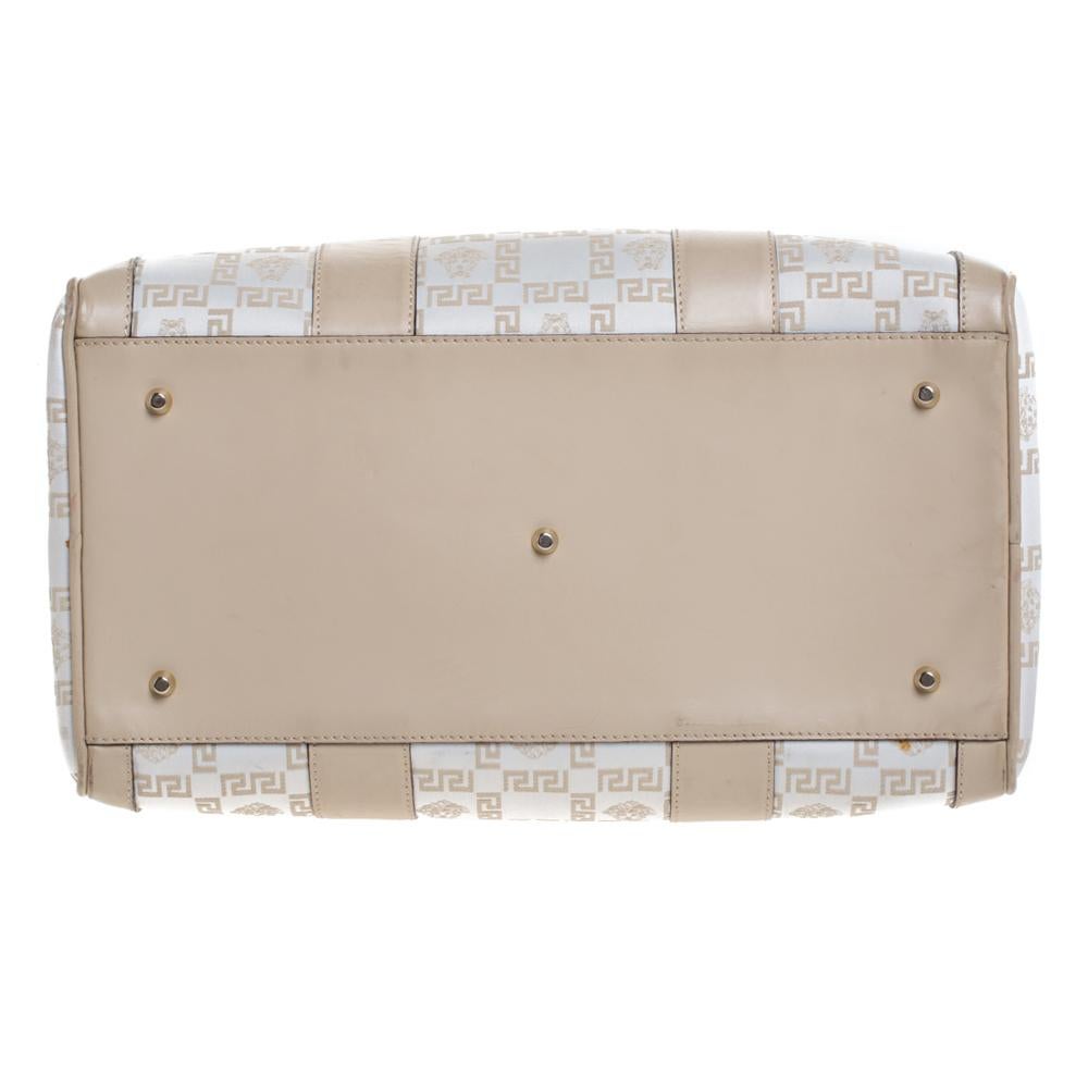 Versace White/Beige Monogram Satin and Leather Bag In Good Condition In Dubai, Al Qouz 2