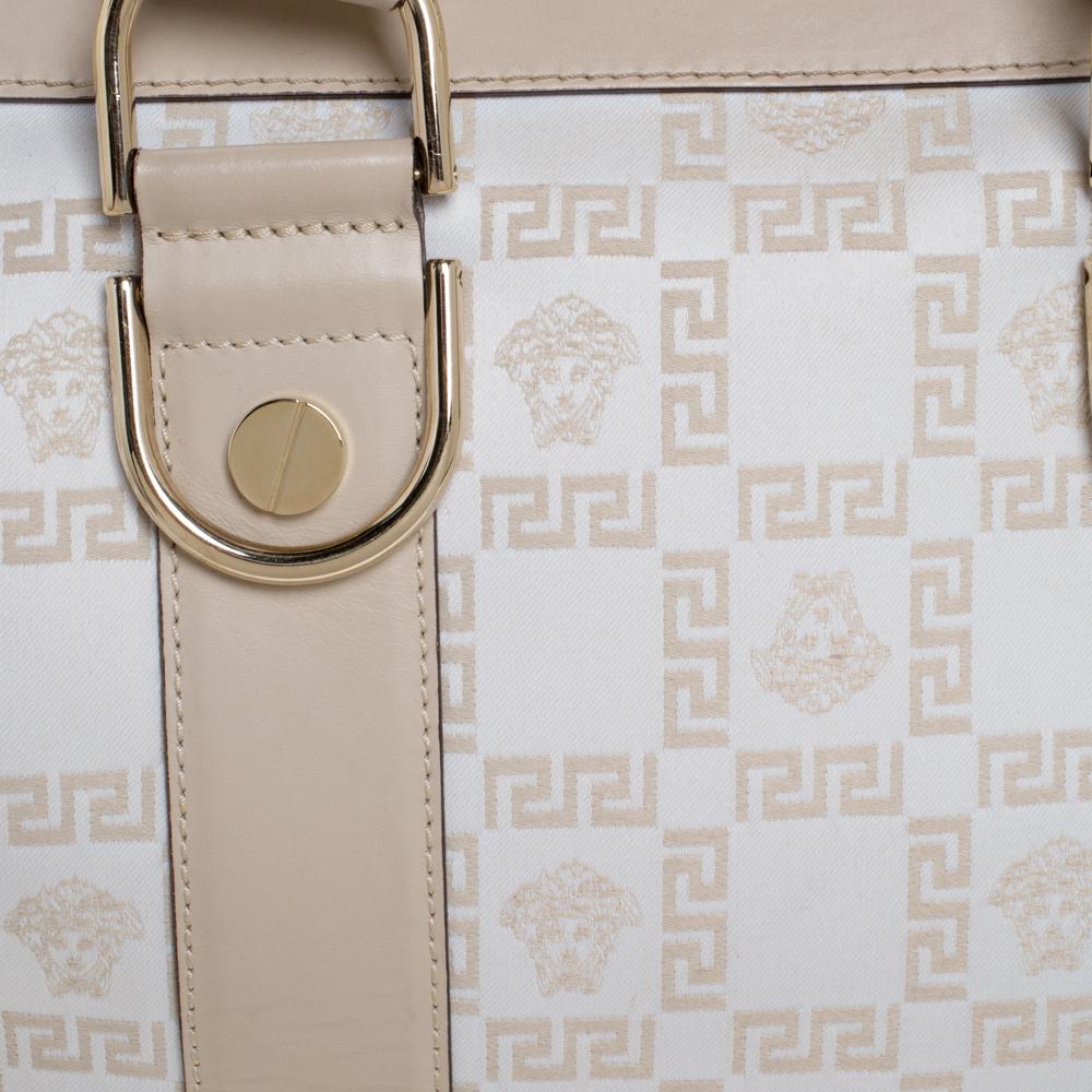 Women's Versace White/Beige Monogram Satin and Leather Bag
