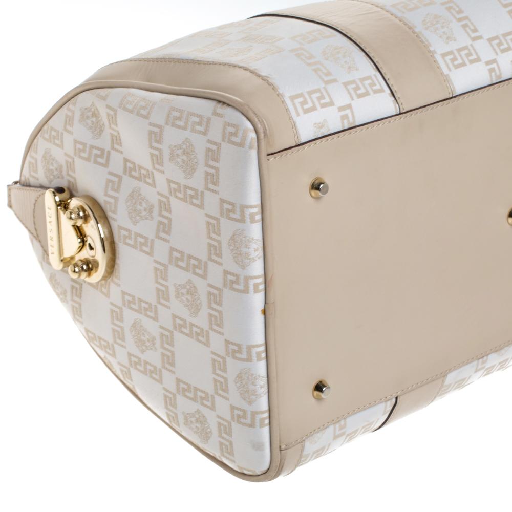 Versace White/Beige Monogram Satin and Leather Bag 3