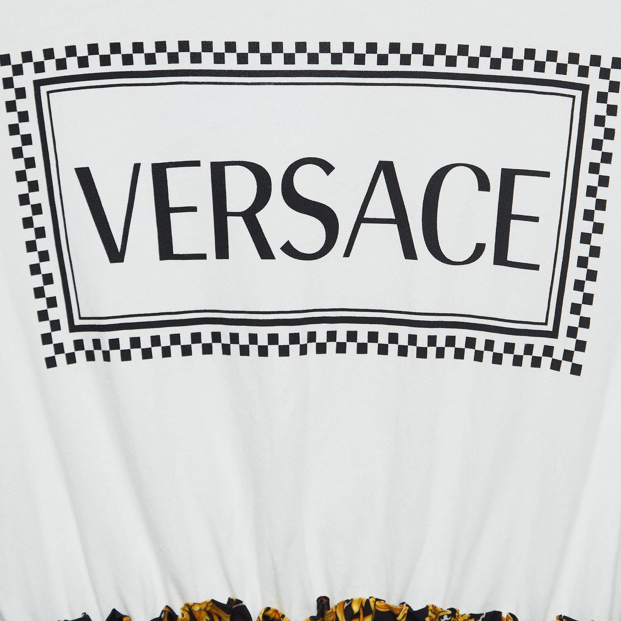 Beige Versace White/Black Baroque Print Cotton T-Shirt Dress (12 Yrs) For Sale