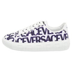 Versace White/Black Leather Logo All Over Contrasting Lace Up Sneakers Size 40