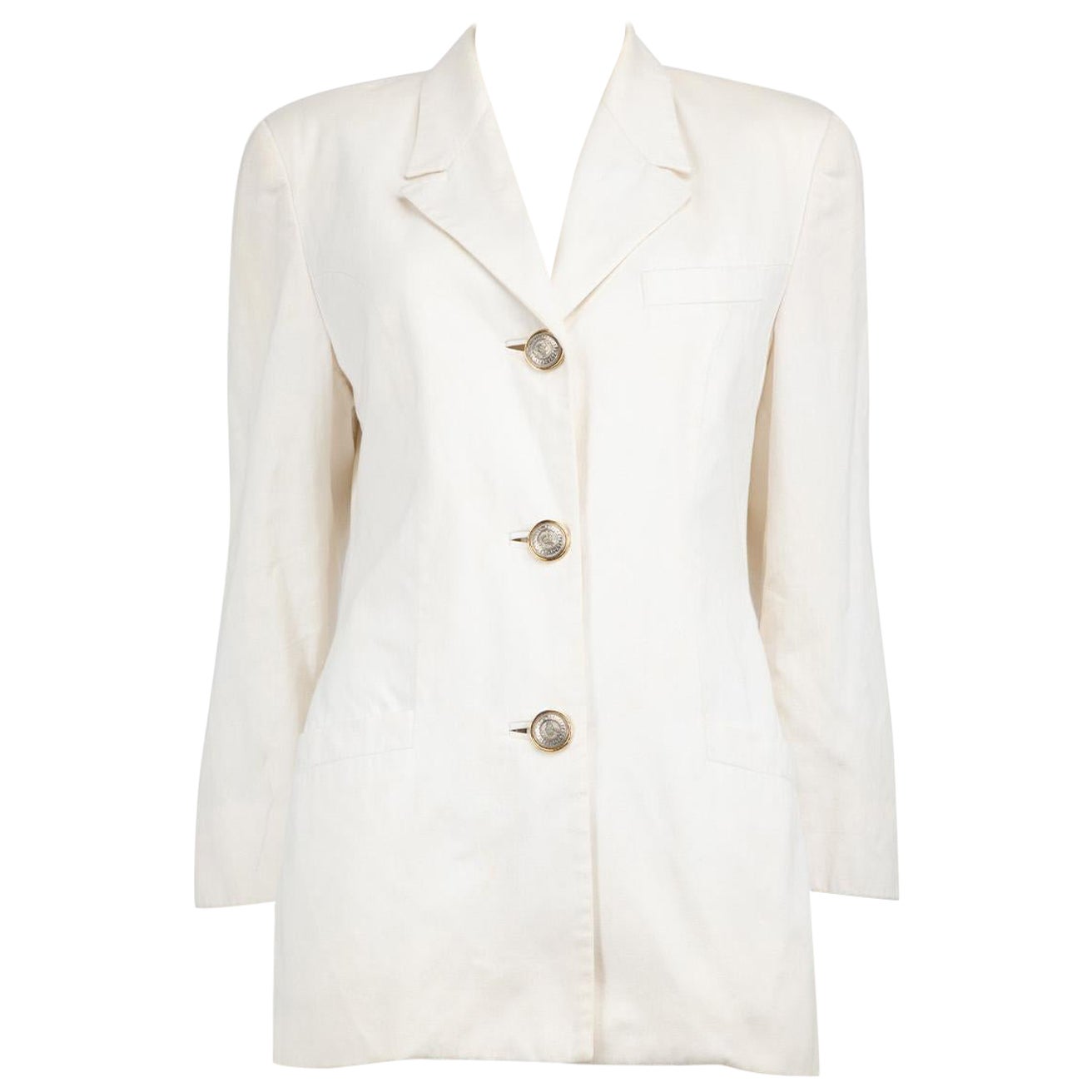 Blazer blanco abotonado Versace Talla XL en venta
