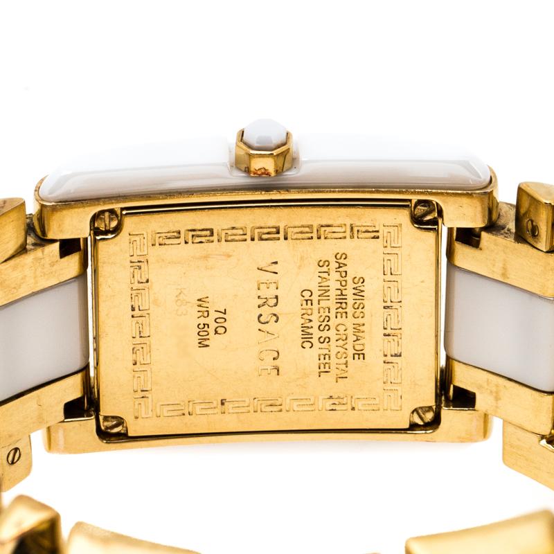 Contemporary Versace White Ceramic Gold Stainless Steel Diamonds Era 70Q Wristwatch 24 mm