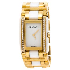 Versace White Ceramic Gold Stainless Steel Diamonds  Women's Wristwatch 24 mm