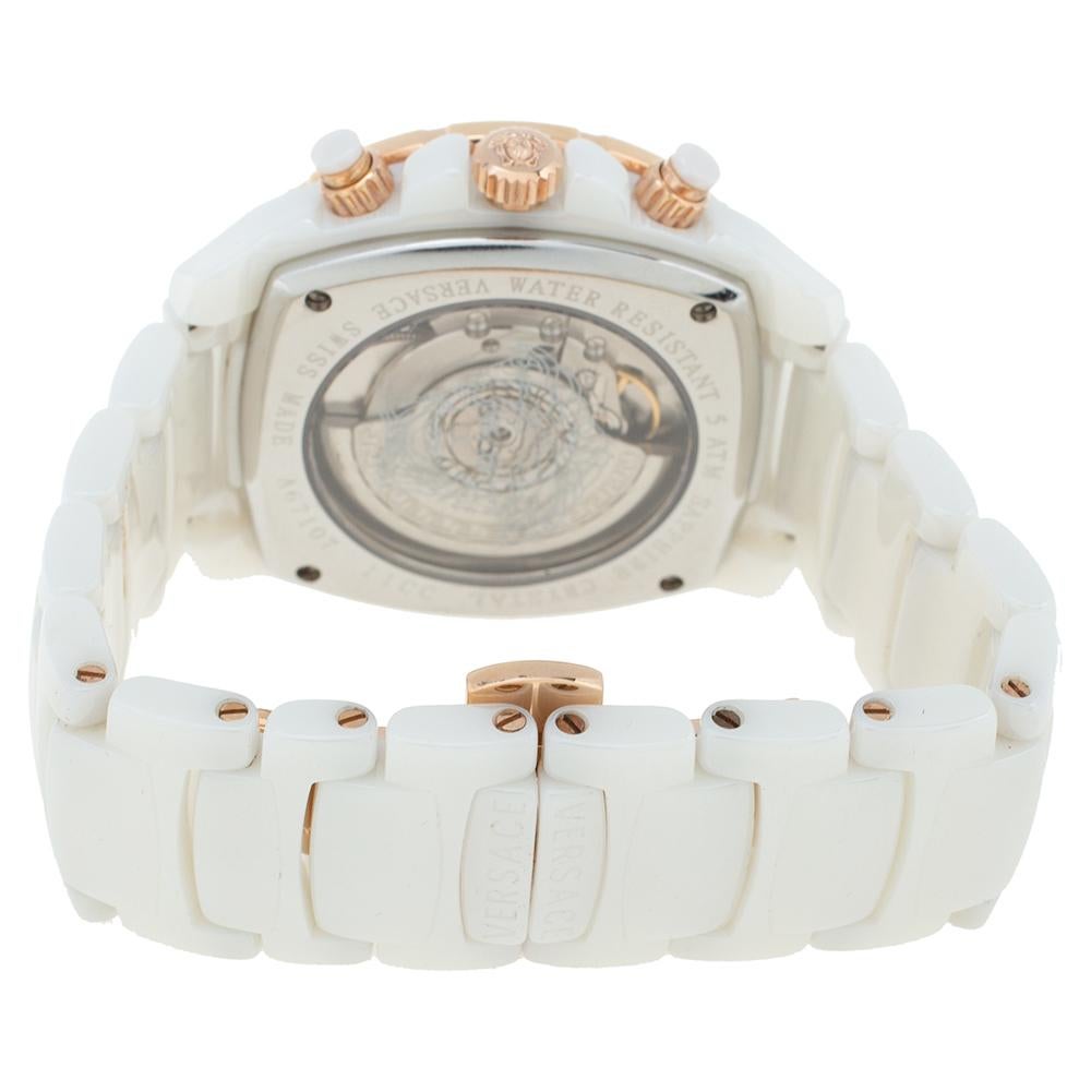 Versace White Ceramic Rose Gold Plated Stainless Steel Unisex Wristwatch 40 mm In Good Condition In Dubai, Al Qouz 2
