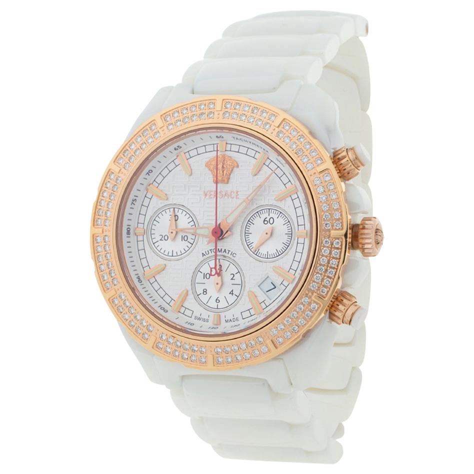 Versace White Ceramic Rose Gold Plated Stainless Steel Unisex Wristwatch 40 mm