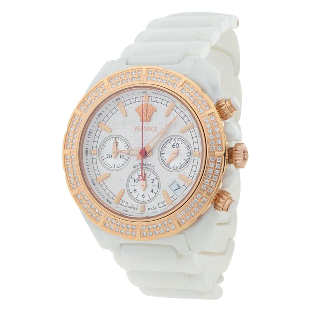 Versace White Ceramic Rose Gold Plated Stainless Steel Unisex Wristwatch 40 mm
