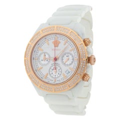 Versace White Ceramic Rose Gold Plated Stainless Steel Unisex Wristwatch 40 mm