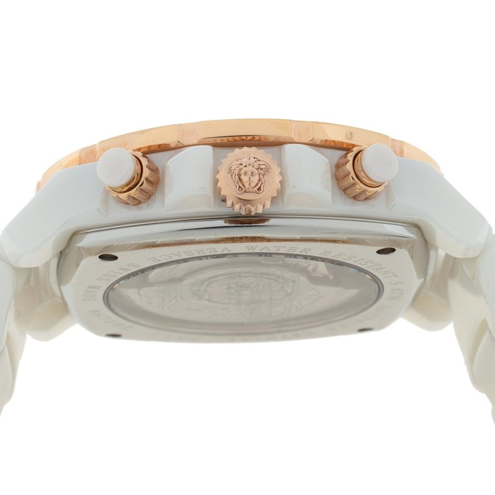 Versace White Ceramic Rose Plated Diamond DV One 11CC Unisex Wristwatch 40 mm In Good Condition In Dubai, Al Qouz 2