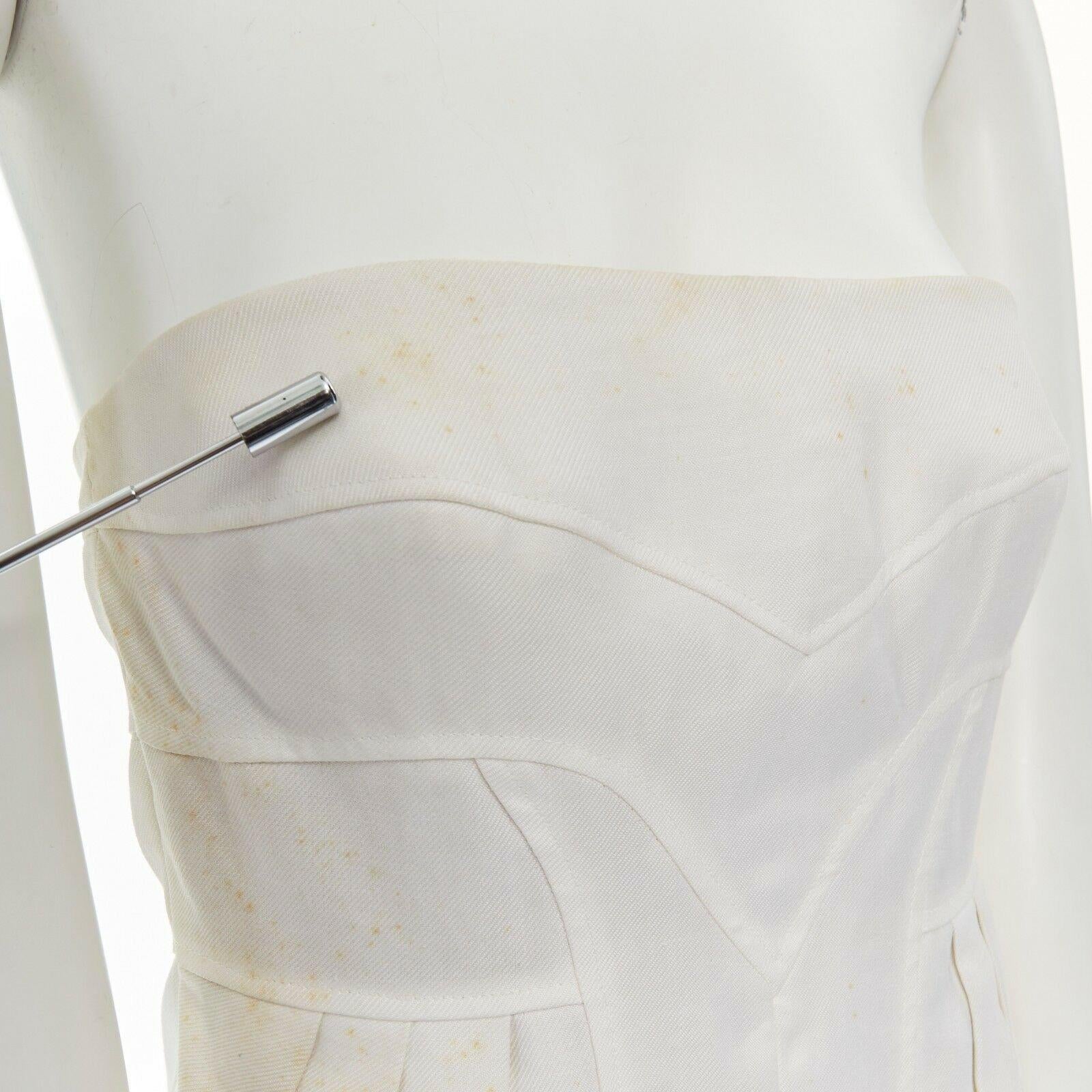 Women's VERSACE white contour seams pleated hips strapless cut-out mini dress IT40 S