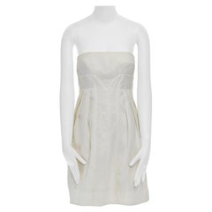 VERSACE white contour seams pleated hips strapless cut-out mini dress IT40 S