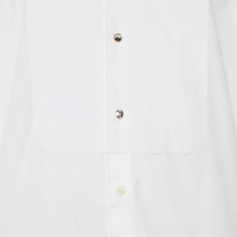 Men's Versace White Cotton Crystal Button Detail Tailored Shirt XL For Sale