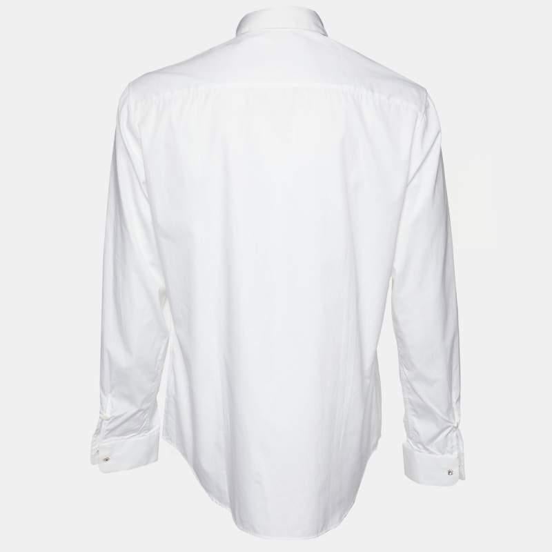 Versace White Cotton Crystal Button Detail Tailored Shirt XL For Sale 1