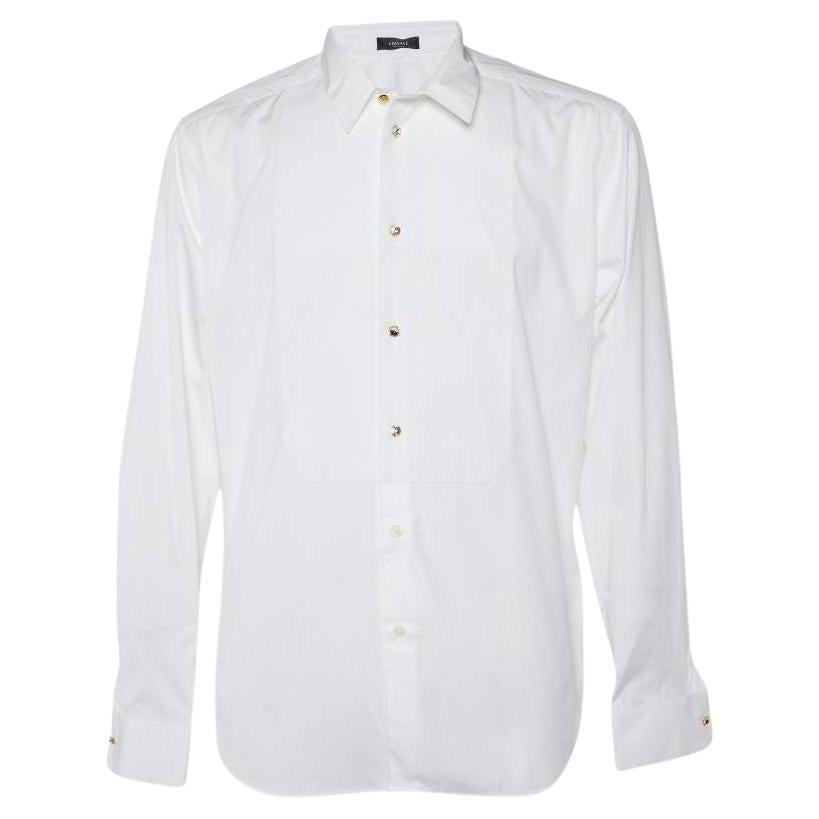Versace White Cotton Crystal Button Detail Tailored Shirt XL For Sale