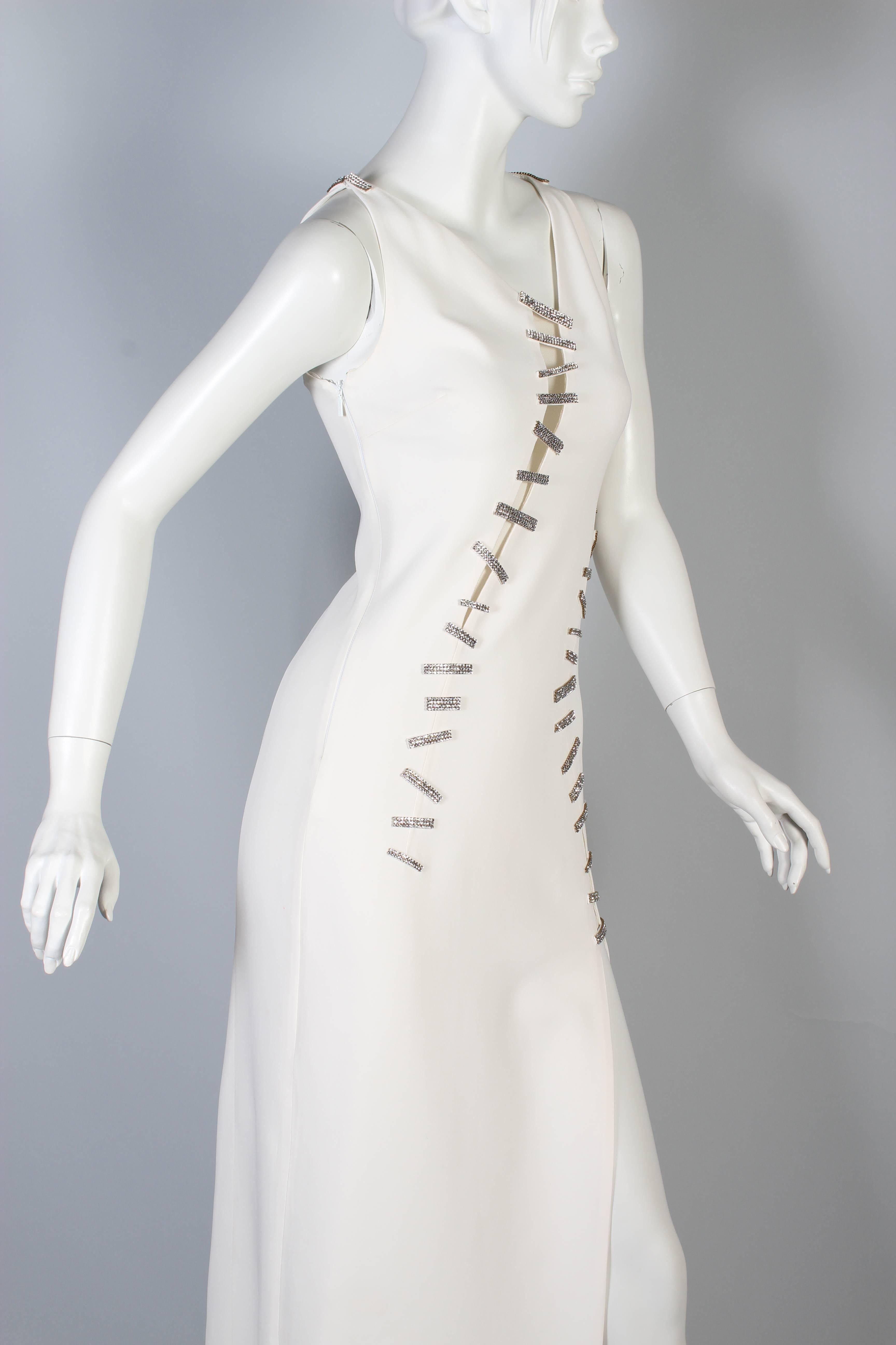 Versace White Crystal-Embellished Silk Gown  In Excellent Condition In Montgomery, TX