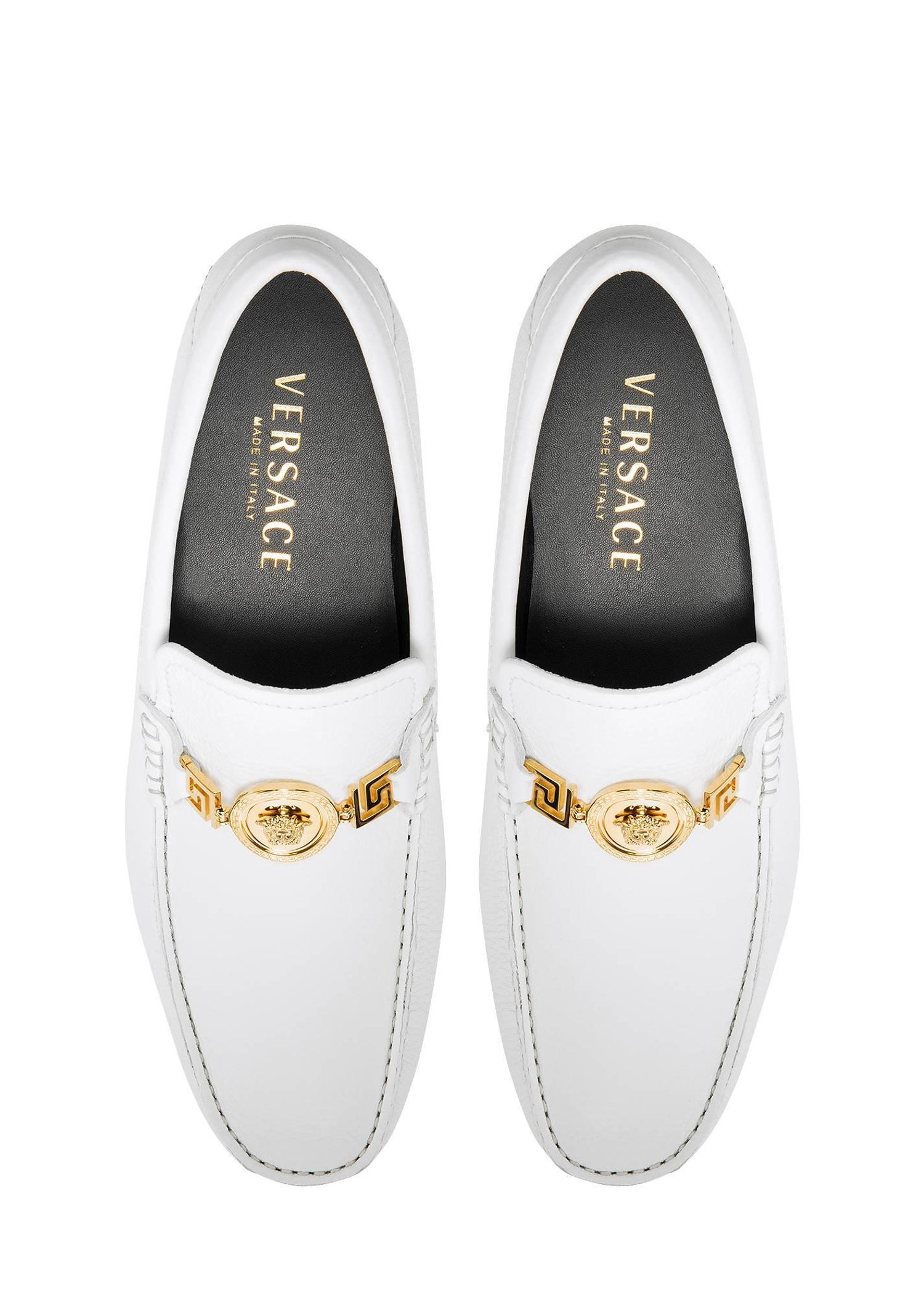 Versace White Deer Skin Signature Loafers Shoes **as seen in movie at  1stDibs | white versace loafers, versace shoes loafers white, versace white  loafers